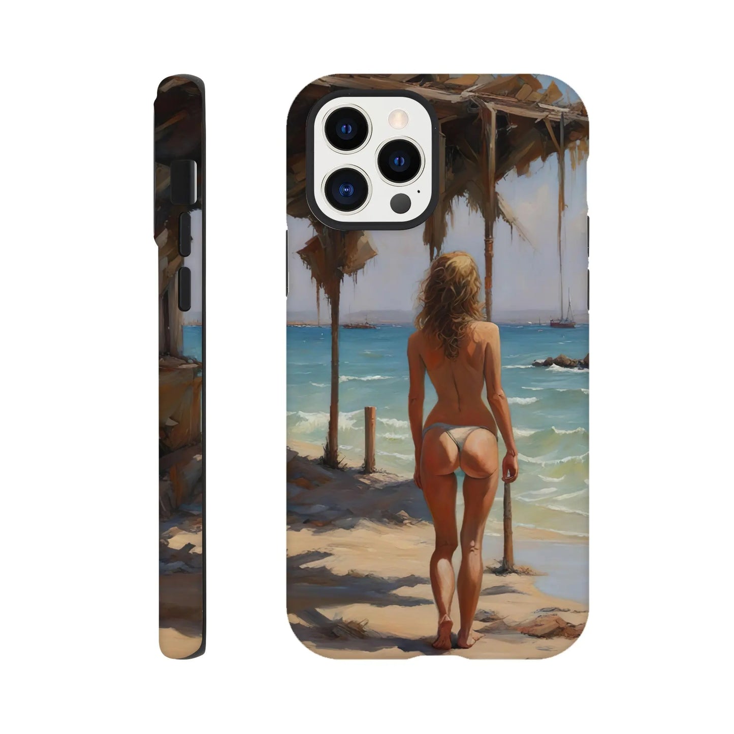 Smartphone-Hülle "Hart" - Frau am Strand - Malerischer Stil, KI-Kunst RolConArt, Malerischer Stil - Porträts, iPhone-12-Pro