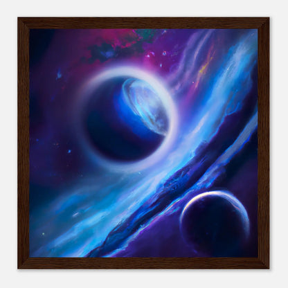 Gerahmtes Premium-Poster - Planet, Weltraum - Digitaler Stil, KI-Kunst - RolConArt, Sci-Fi, 30x30-cm-12x12-Dunkles-Holz