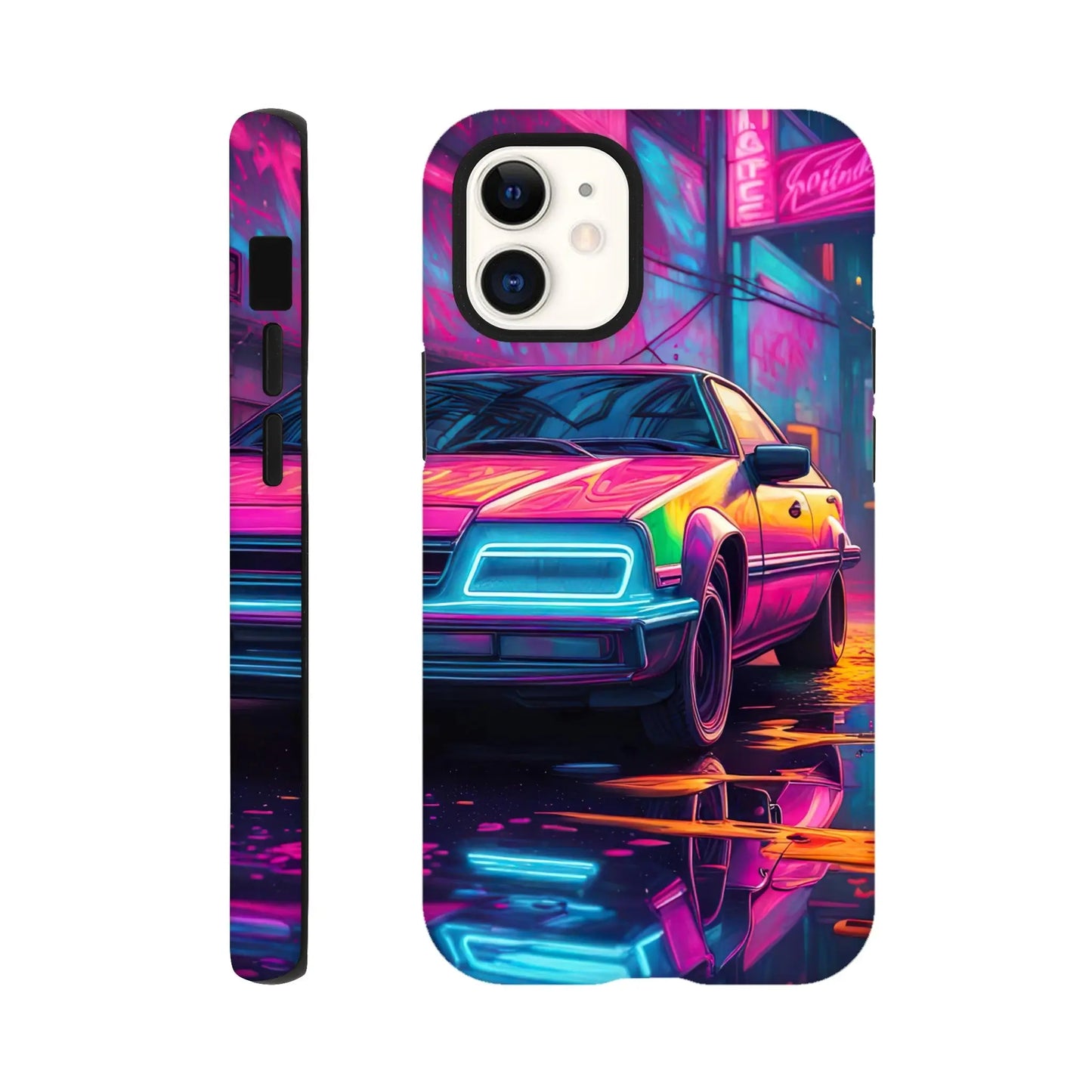 Smartphone-Hülle "Hart" - Retro Auto - Neon Stil, KI-Kunst RolConArt, Neon, iPhone-12-Mini