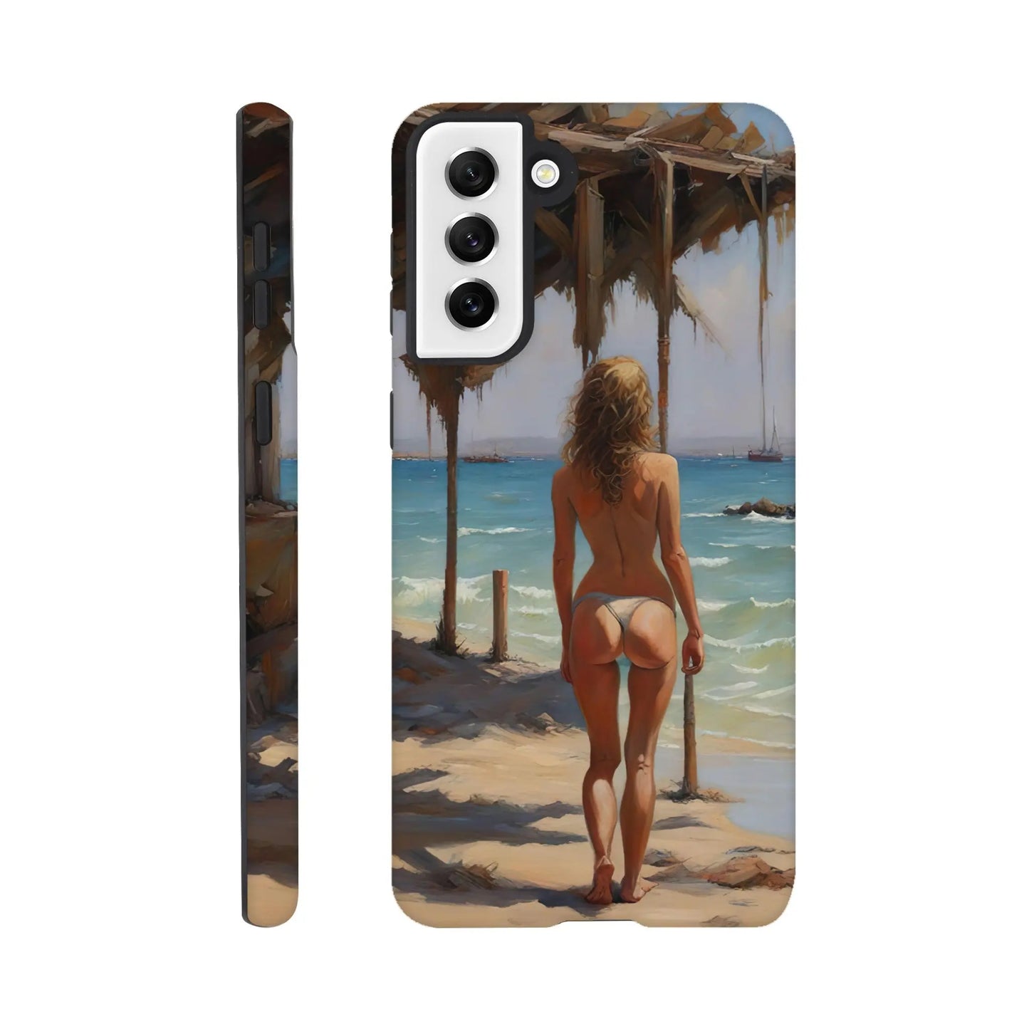 Smartphone-Hülle "Hart" - Frau am Strand - Malerischer Stil, KI-Kunst RolConArt, Malerischer Stil - Porträts, Galaxy-S21-Plus