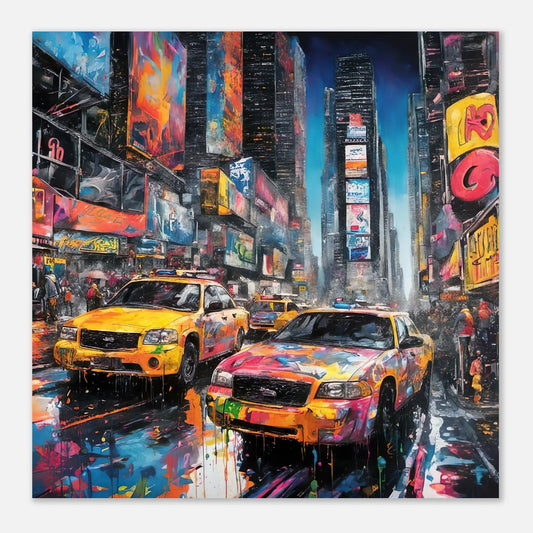 Aluminiumdruck - Times Square - Splash Art Stil, KI-Kunst RolConArt