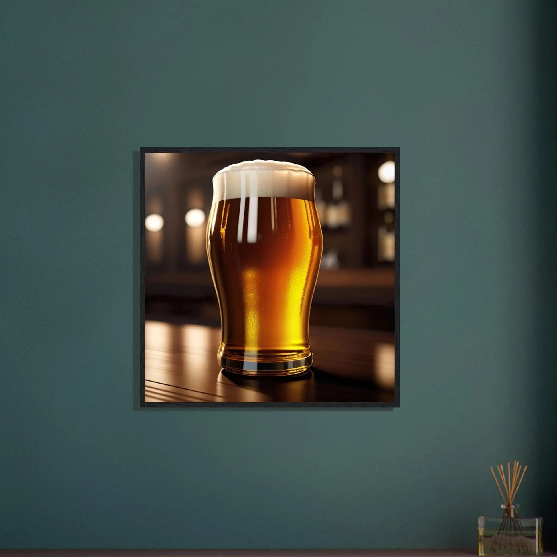 Gerahmtes Premium-Poster - Bier im Glas - Foto Stil, KI-Kunst - RolConArt, Kreative Vielfalt, 