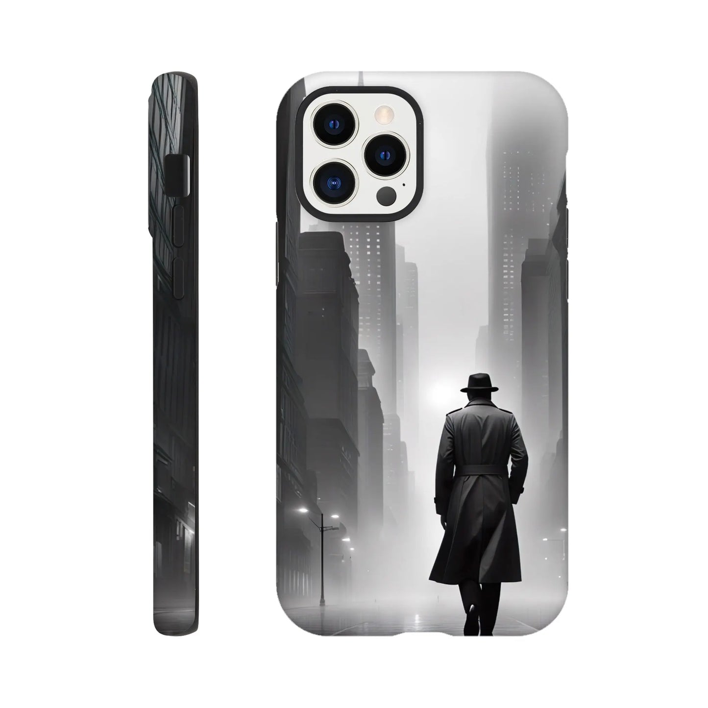 Smartphone-Hülle "Hart" - Stadtgänger - Schwarz-Weiß Stil, KI-Kunst RolConArt, Schwarz-Weiß, iPhone-12-Pro