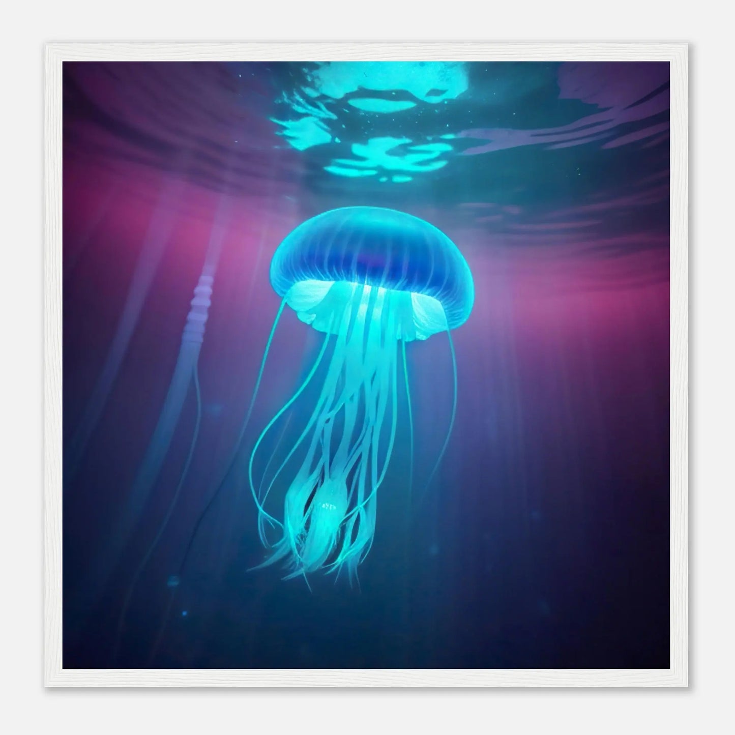 Gerahmtes Premium-Poster - Qualle - Digitaler Stil, KI-Kunst - RolConArt, Unterwasserlandschaften, 50x50-cm-20x20-Weißer-Rahmen