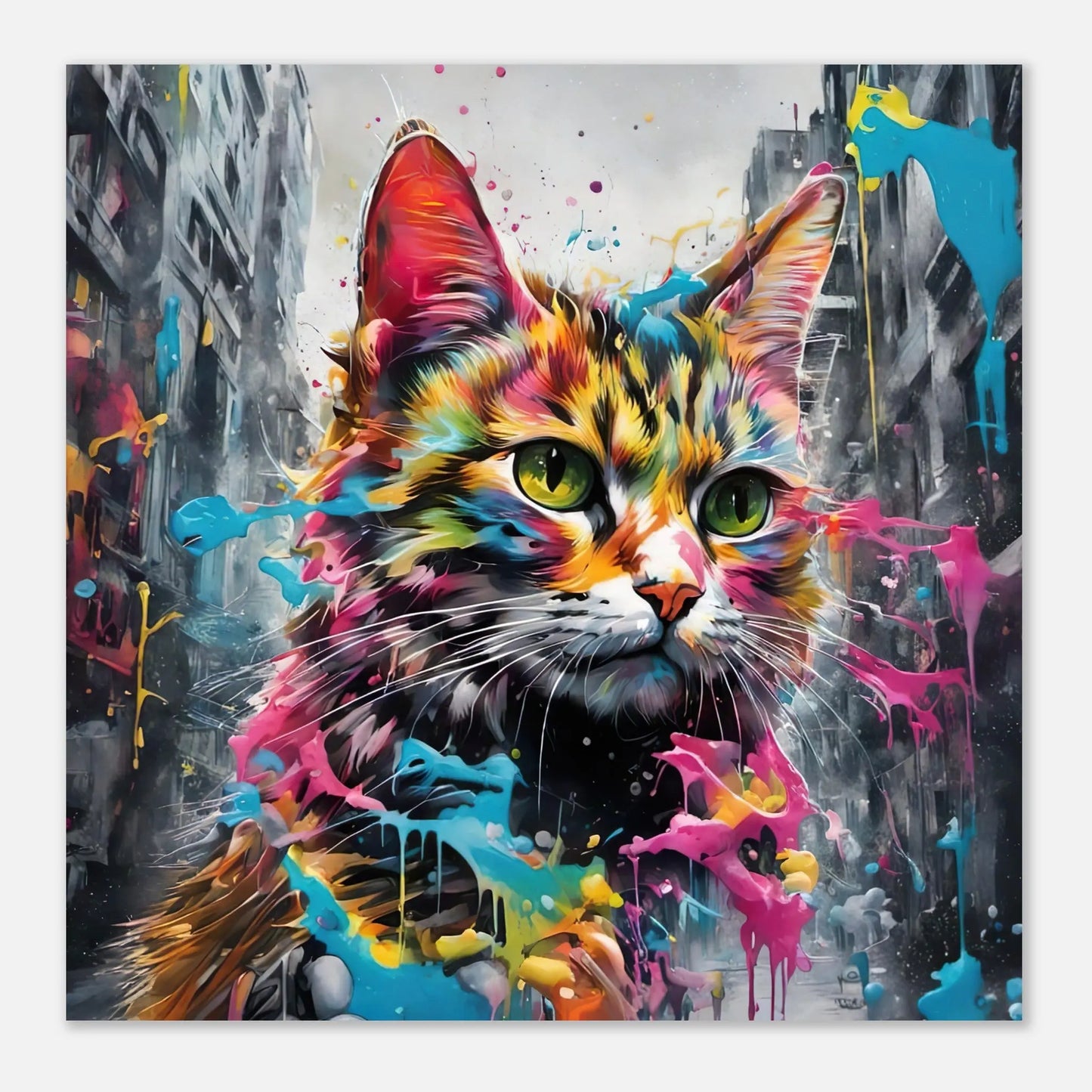 Aluminiumdruck - Katze - Splash Art Stil, KI-Kunst RolConArt