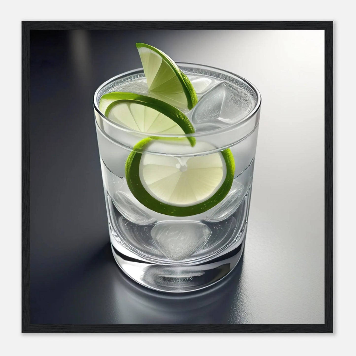 Gerahmtes Premium-Poster - Gin Tonic im Glas - Foto Stil, KI-Kunst - RolConArt, Kreative Vielfalt, 50x50-cm-20x20-Schwarzer-Rahmen