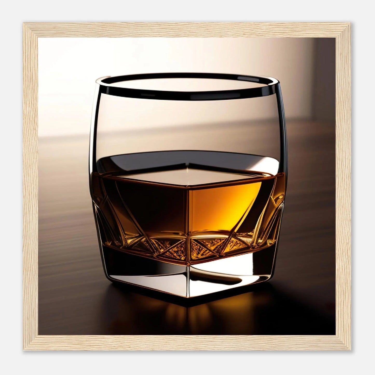 Gerahmtes Premium-Poster - Whiskey im Glas - Foto Stil, KI-Kunst - RolConArt, Kreative Vielfalt, 30x30-cm-12x12-Holzrahmen