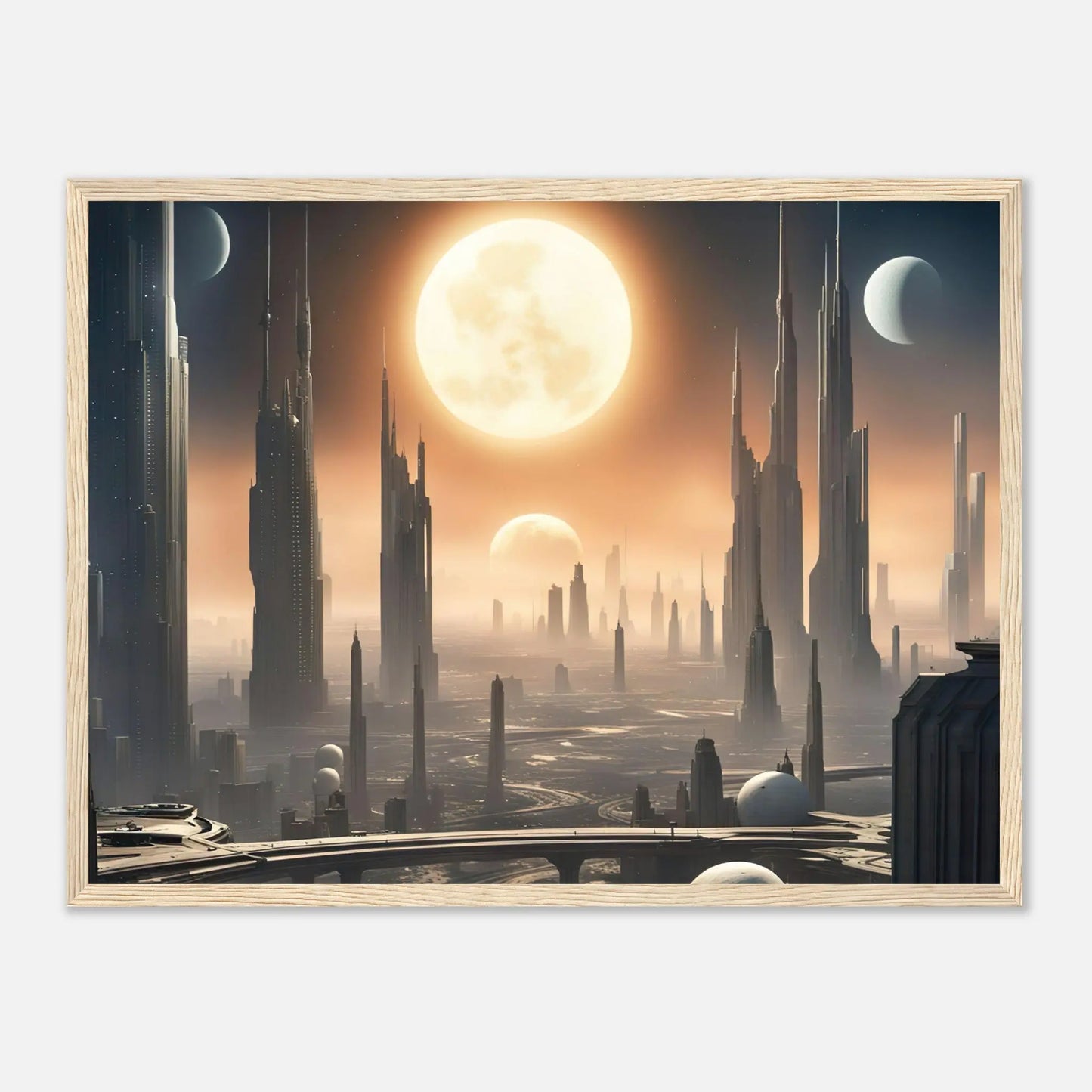 Gerahmtes Premium-Poster -Futuristische Welt- Digitaler Stil, KI-Kunst - RolConArt, Sci-Fi, 45x60-cm-18x24-Holzrahmen