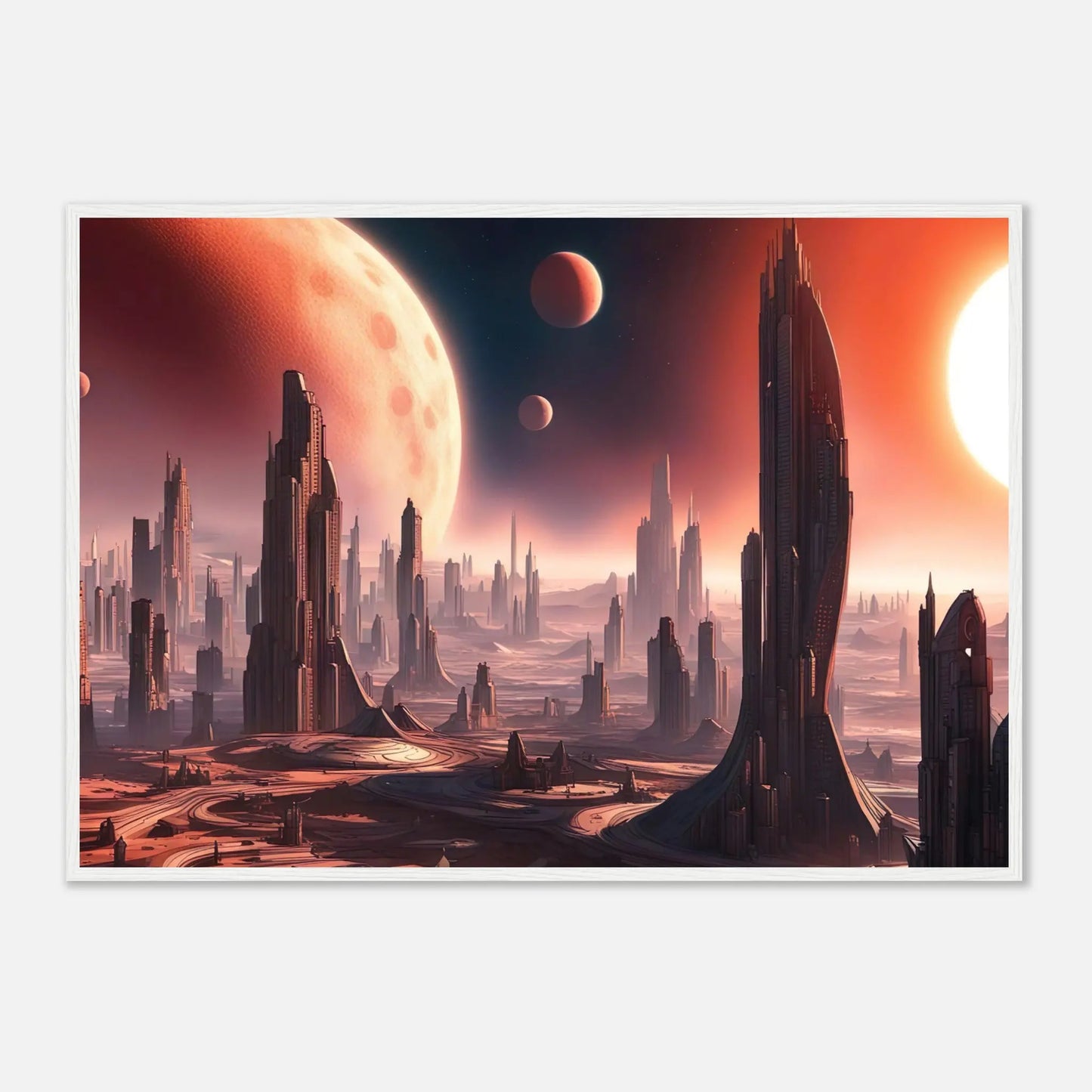 Gerahmtes Premium-Poster -Futuristische Welt- Digitaler Stil, KI-Kunst - RolConArt, Sci-Fi, 70x100-cm-28x40-Weißer-Rahmen