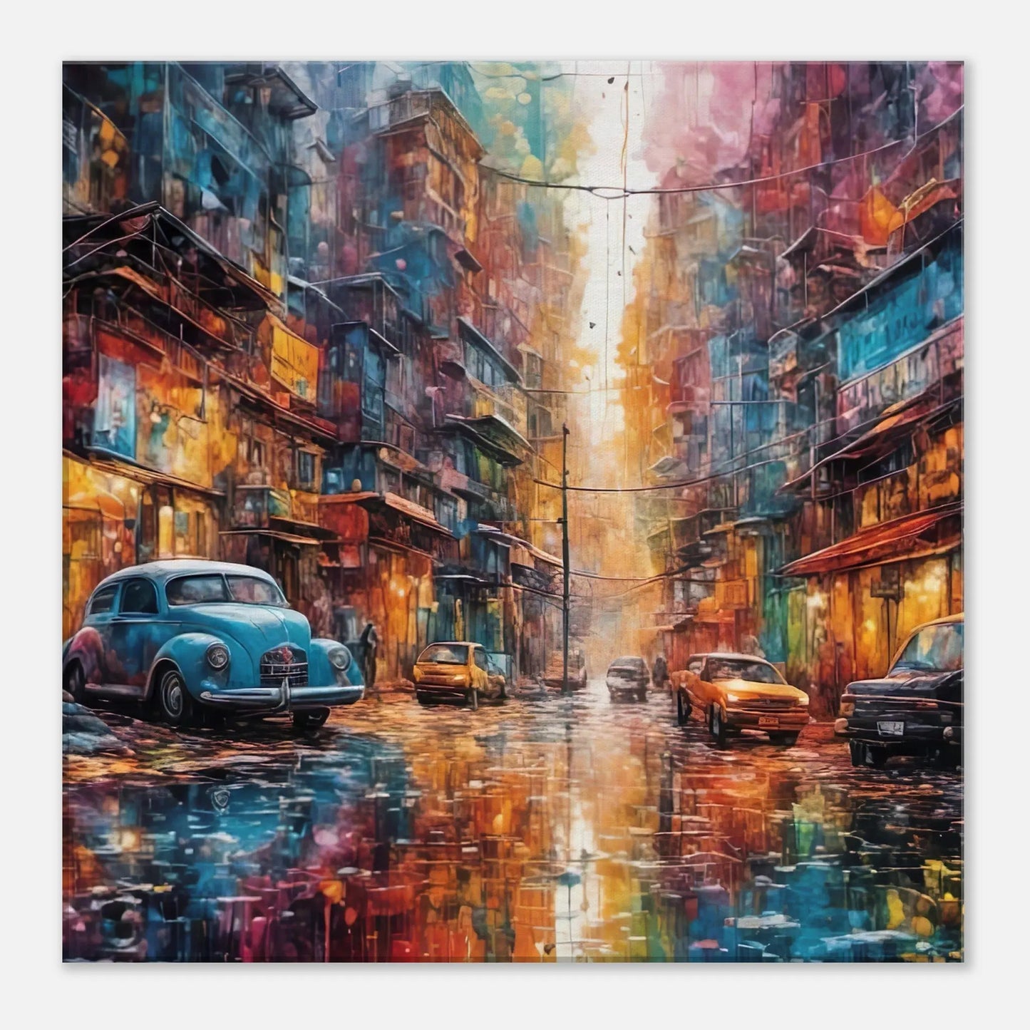 Leinwandbild - Farbenchaos auf der Straße - Splash Art Stil, KI-Kunst - RolConArt, Splash Art, 50x50-cm-20x20