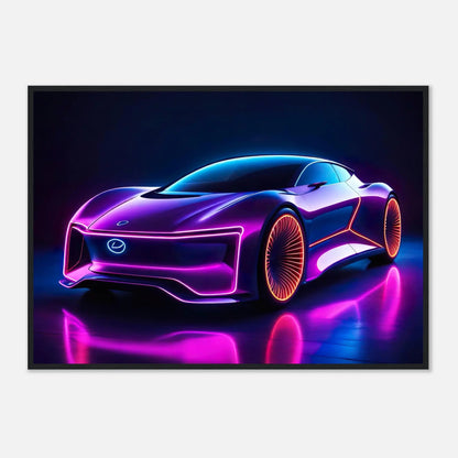 Gerahmtes Premium-Poster -Futuristisches Fahrzeug- Neon Stil, KI-Kunst - RolConArt, Neon, 70x100-cm-28x40-Schwarzer-Rahmen