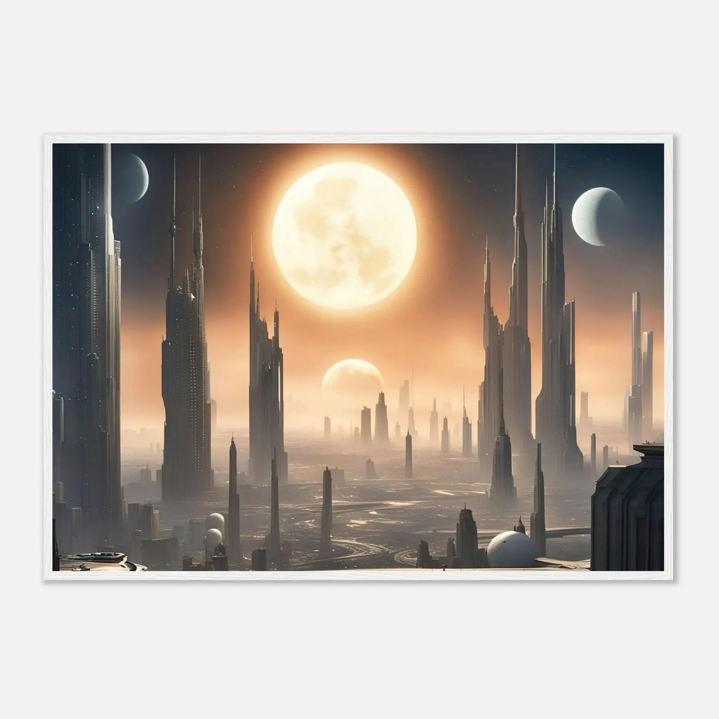 Gerahmtes Premium-Poster -Futuristische Welt- Digitaler Stil, KI-Kunst - RolConArt, Sci-Fi, 70x100-cm-28x40-Weißer-Rahmen