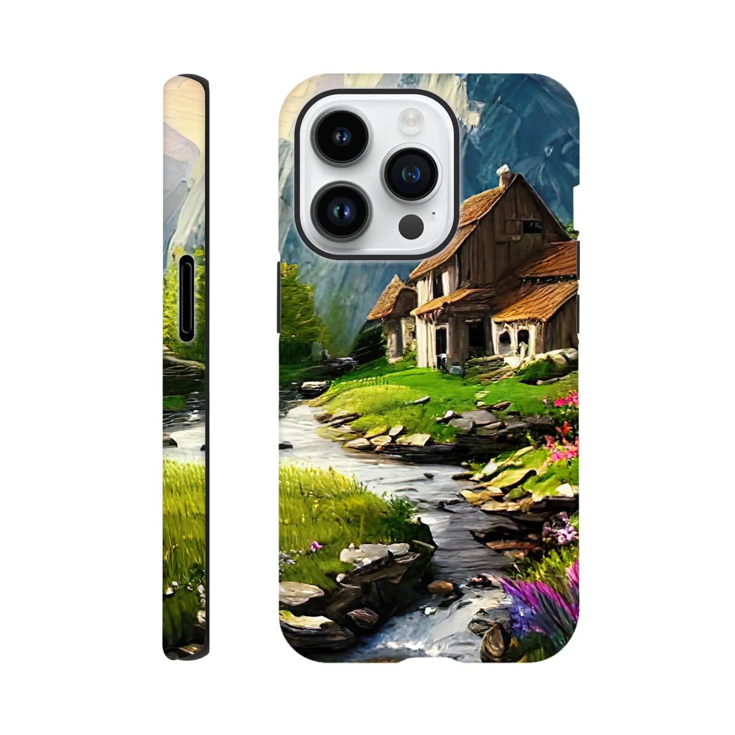 Smartphone-Hülle "Hart" - Berglandschaft - Malerischer Stil, KI-Kunst RolConArt, Landschaften, iPhone-14-Pro