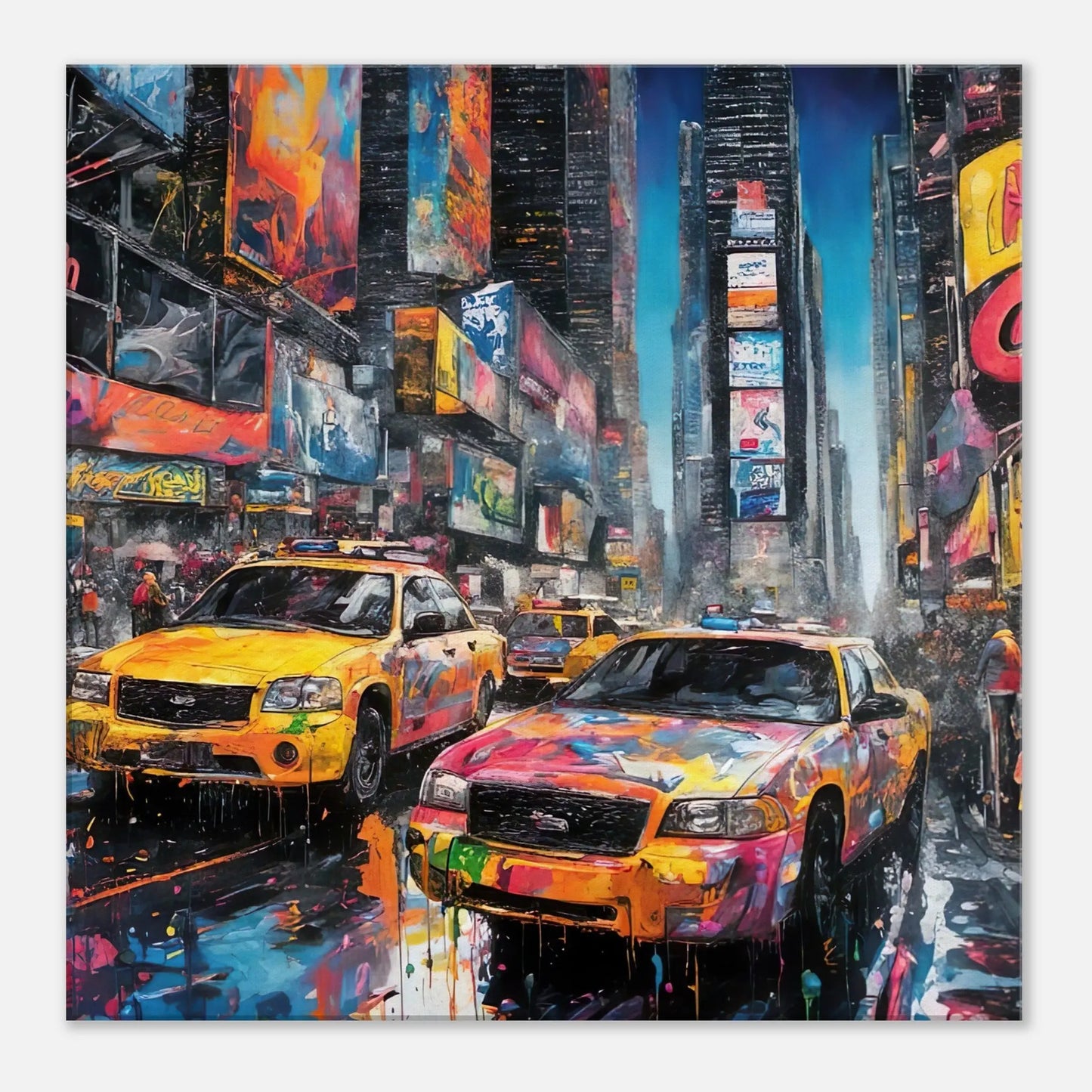 Leinwandbild - Times Square - Splash Art Stil, KI-Kunst - RolConArt, Splash Art, 60x60-cm-24x24