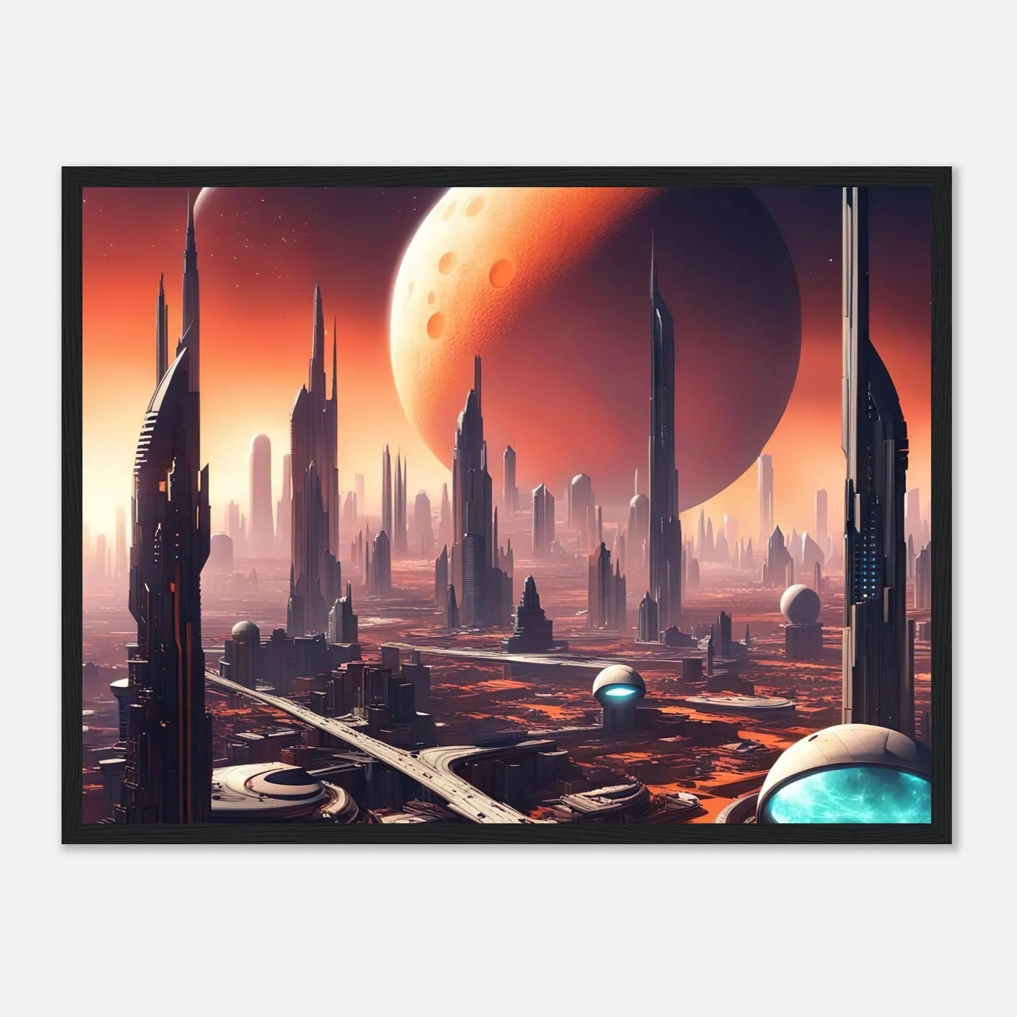 Gerahmtes Premium-Poster -Futuristische Welt- Digitaler Stil, KI-Kunst - RolConArt, Sci-Fi, 45x60-cm-18x24-Schwarzer-Rahmen