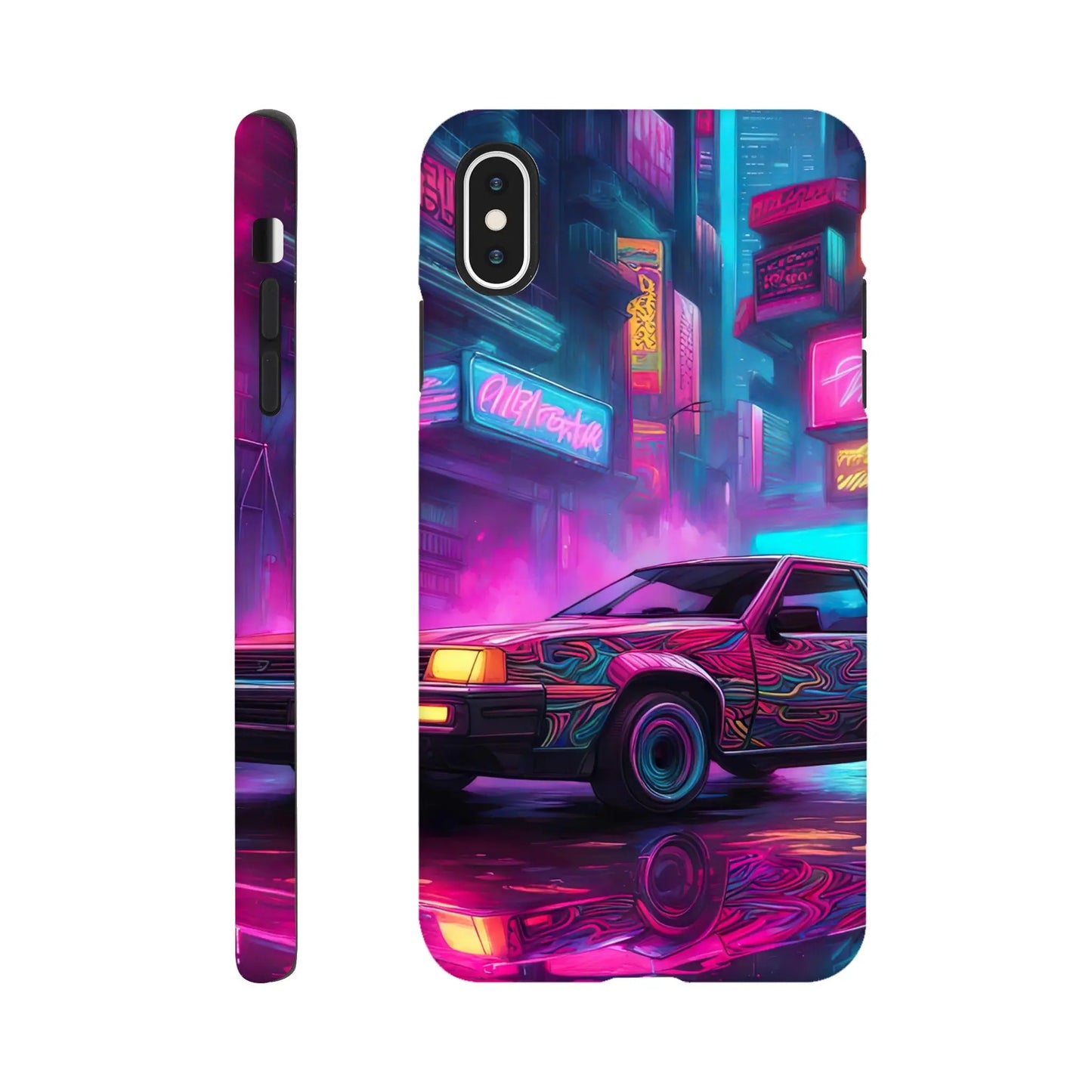 Smartphone-Hülle "Hart" - Retro Auto - Neon Stil, KI-Kunst RolConArt, Neon, iPhone-XS-Max