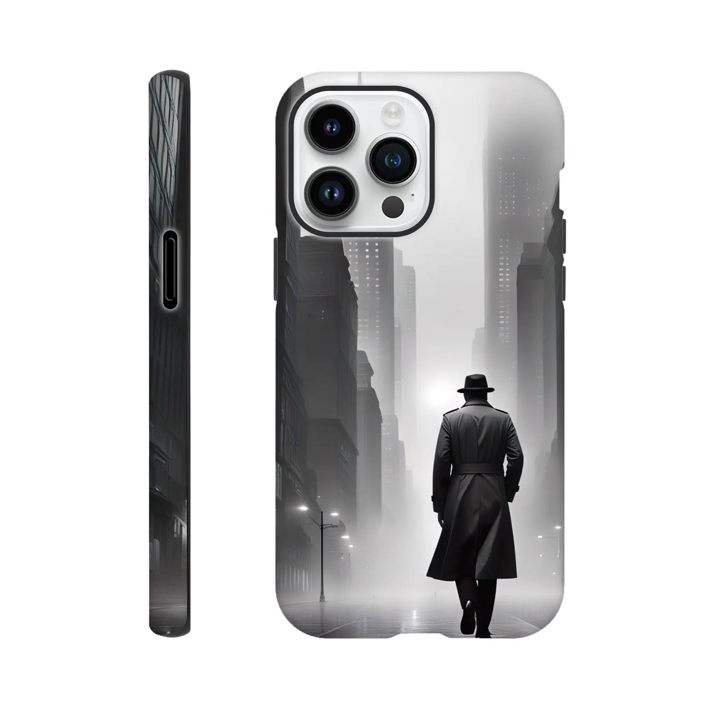 Smartphone-Hülle "Hart" - Stadtgänger - Schwarz-Weiß Stil, KI-Kunst RolConArt, Schwarz-Weiß, iPhone-14-Pro-Max