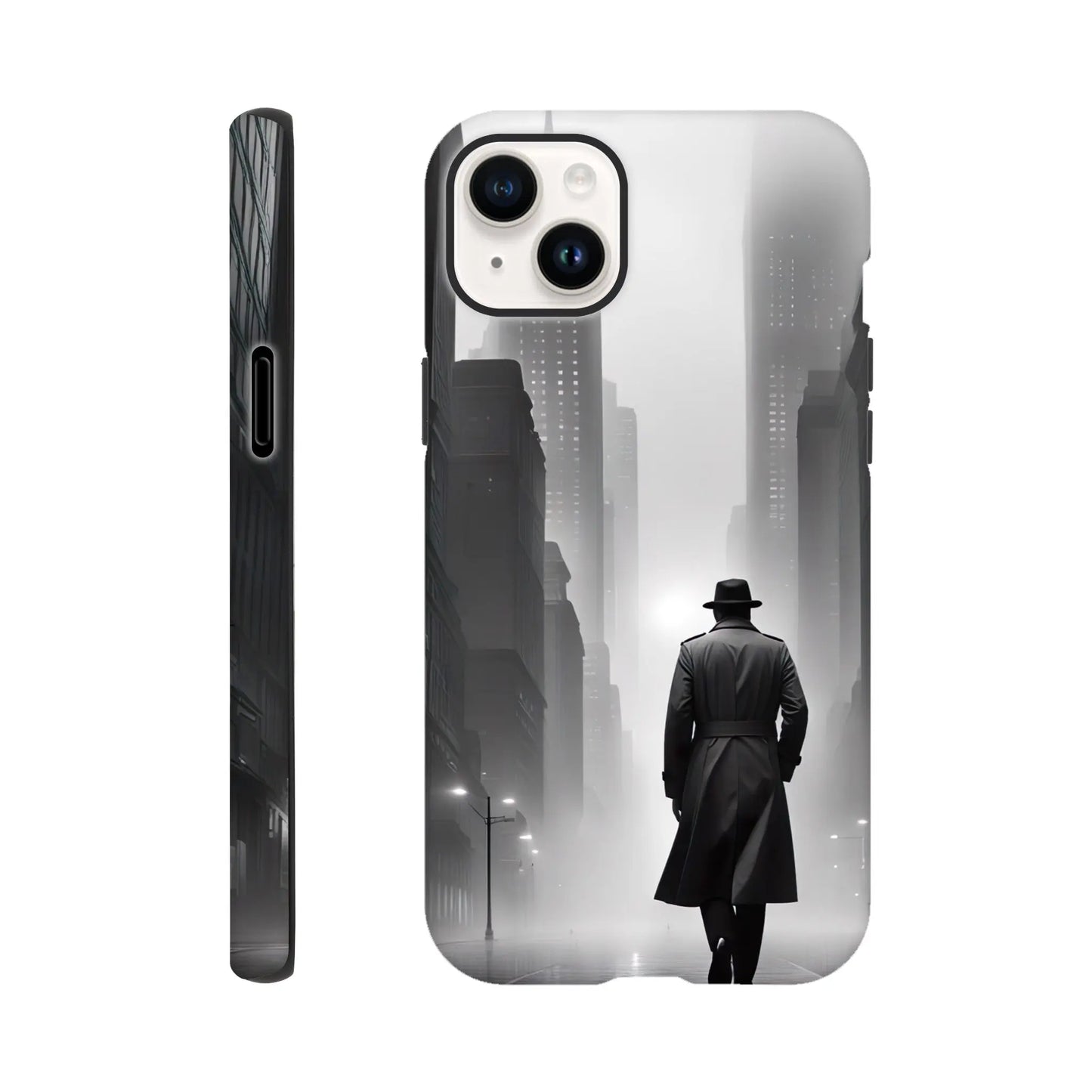 Smartphone-Hülle "Hart" - Stadtgänger - Schwarz-Weiß Stil, KI-Kunst RolConArt, Schwarz-Weiß, iPhone-14-Plus
