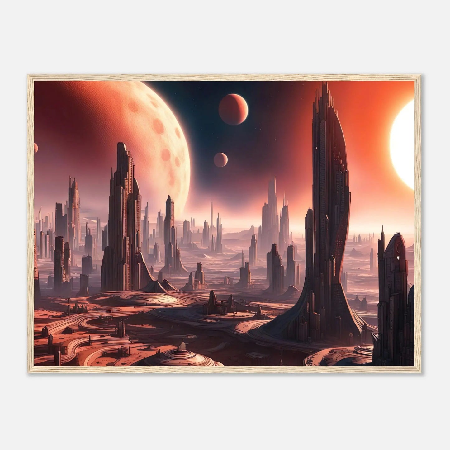 Gerahmtes Premium-Poster -Futuristische Welt- Digitaler Stil, KI-Kunst - RolConArt, Sci-Fi, 60x80-cm-24x32-Holzrahmen