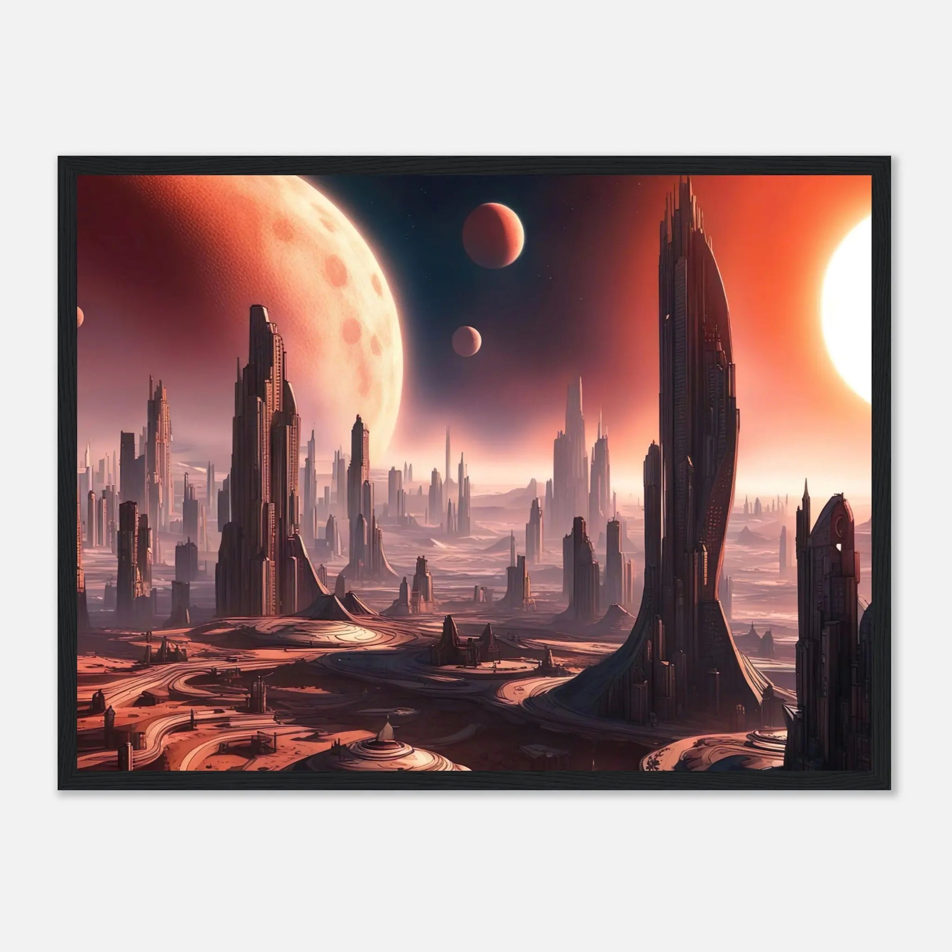 Gerahmtes Premium-Poster -Futuristische Welt- Digitaler Stil, KI-Kunst - RolConArt, Sci-Fi, 45x60-cm-18x24-Schwarzer-Rahmen