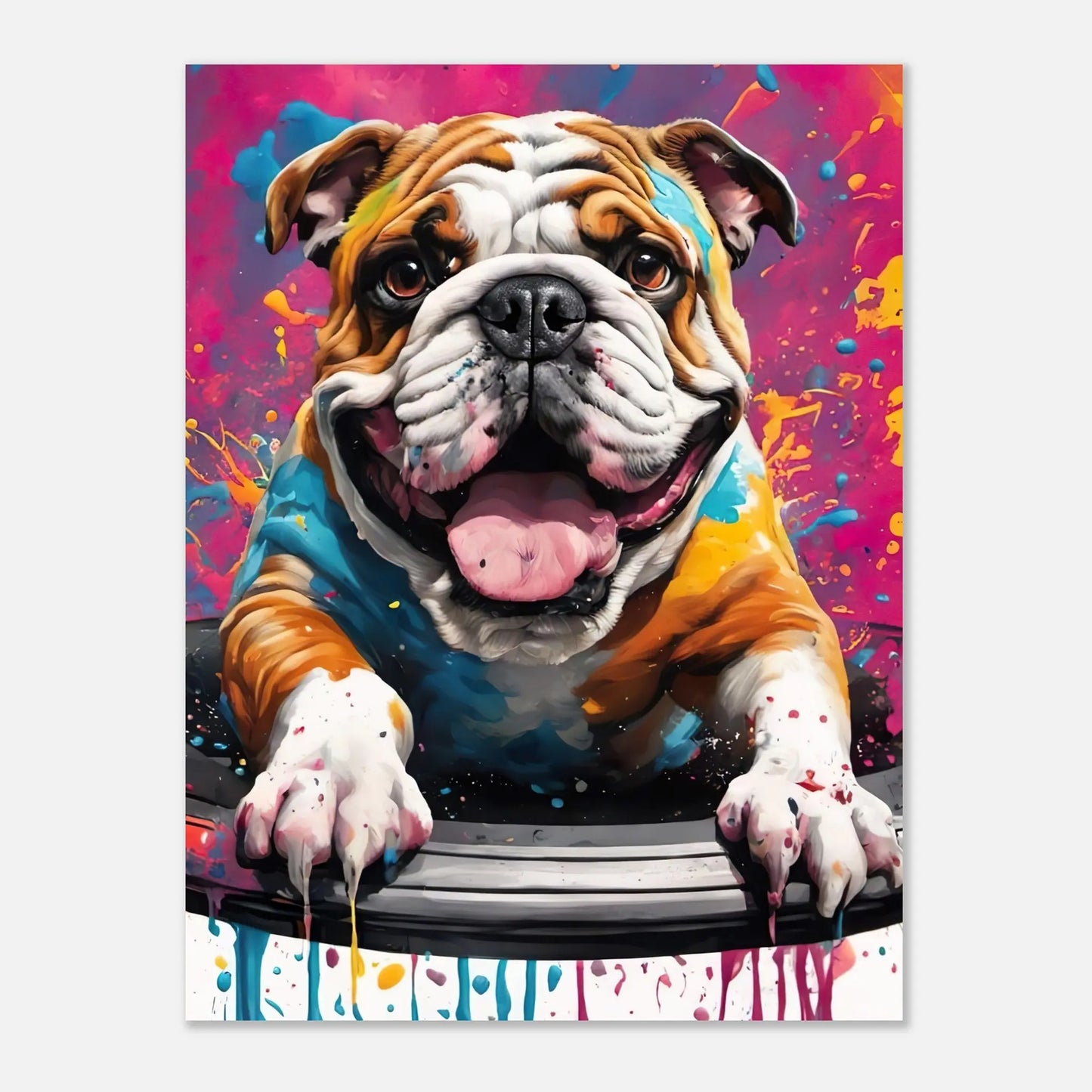 Aluminiumdruck - Englische Bulldogge - Splash Art Stil, KI-Kunst RolConArt