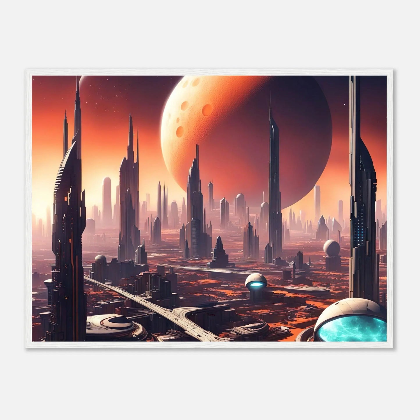 Gerahmtes Premium-Poster -Futuristische Welt- Digitaler Stil, KI-Kunst - RolConArt, Sci-Fi, 60x80-cm-24x32-Weißer-Rahmen