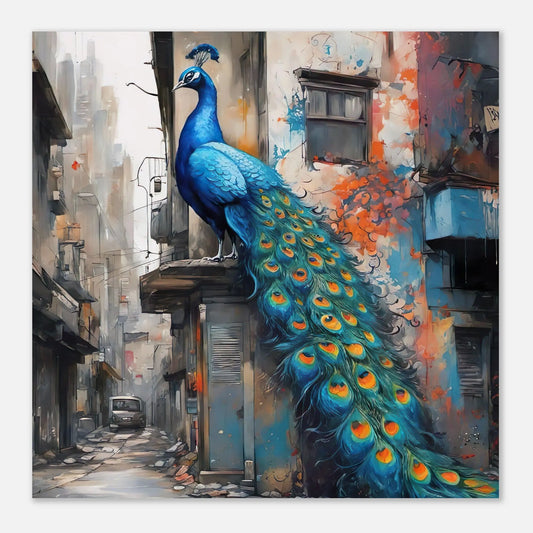 Aluminiumdruck - Blauer Pfau - Splash Art Stil, KI-Kunst RolConArt