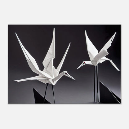 Leinwandbild - Zwei Kraniche - Schwarz-Weiß, Origami Stil, KI-Kunst - RolConArt, Origami Kunst, 70x100-cm-28x40