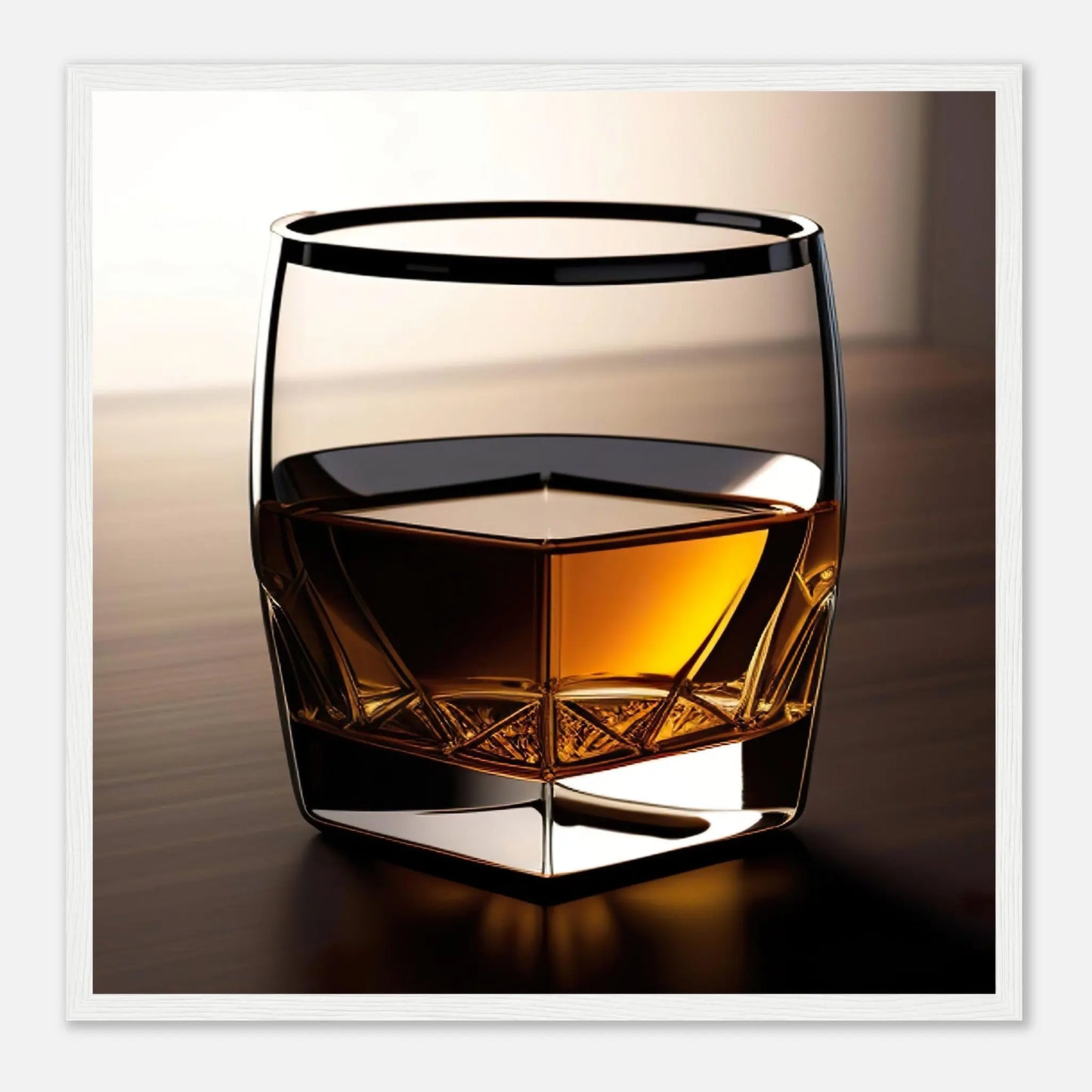 Gerahmtes Premium-Poster - Whiskey im Glas - Foto Stil, KI-Kunst - RolConArt, Kreative Vielfalt, 50x50-cm-20x20-Weißer-Rahmen