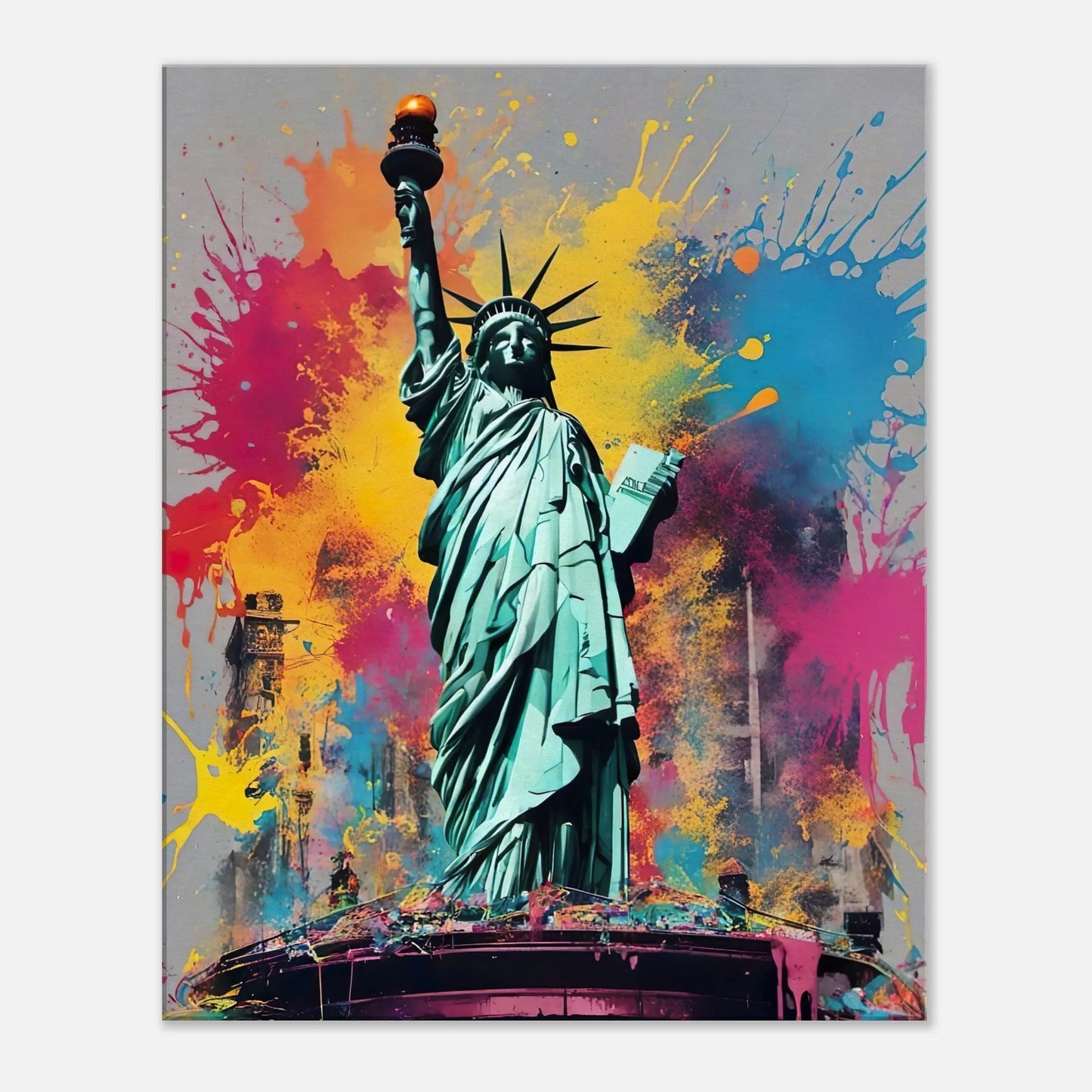 Leinwandbild - Freiheitsstatue - Splash Art Stil, KI-Kunst - RolConArt, Splash Art, 60x75-cm-24x30