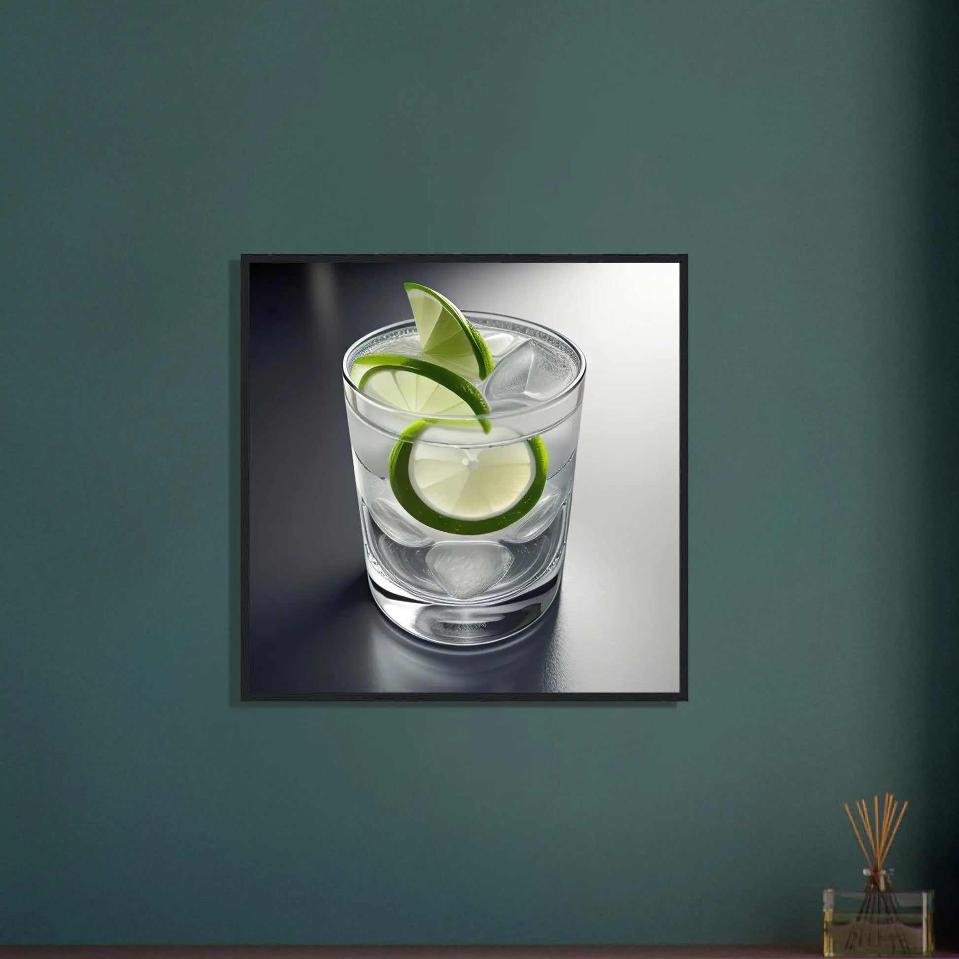 Gerahmtes Premium-Poster - Gin Tonic im Glas - Foto Stil, KI-Kunst - RolConArt, Kreative Vielfalt, 