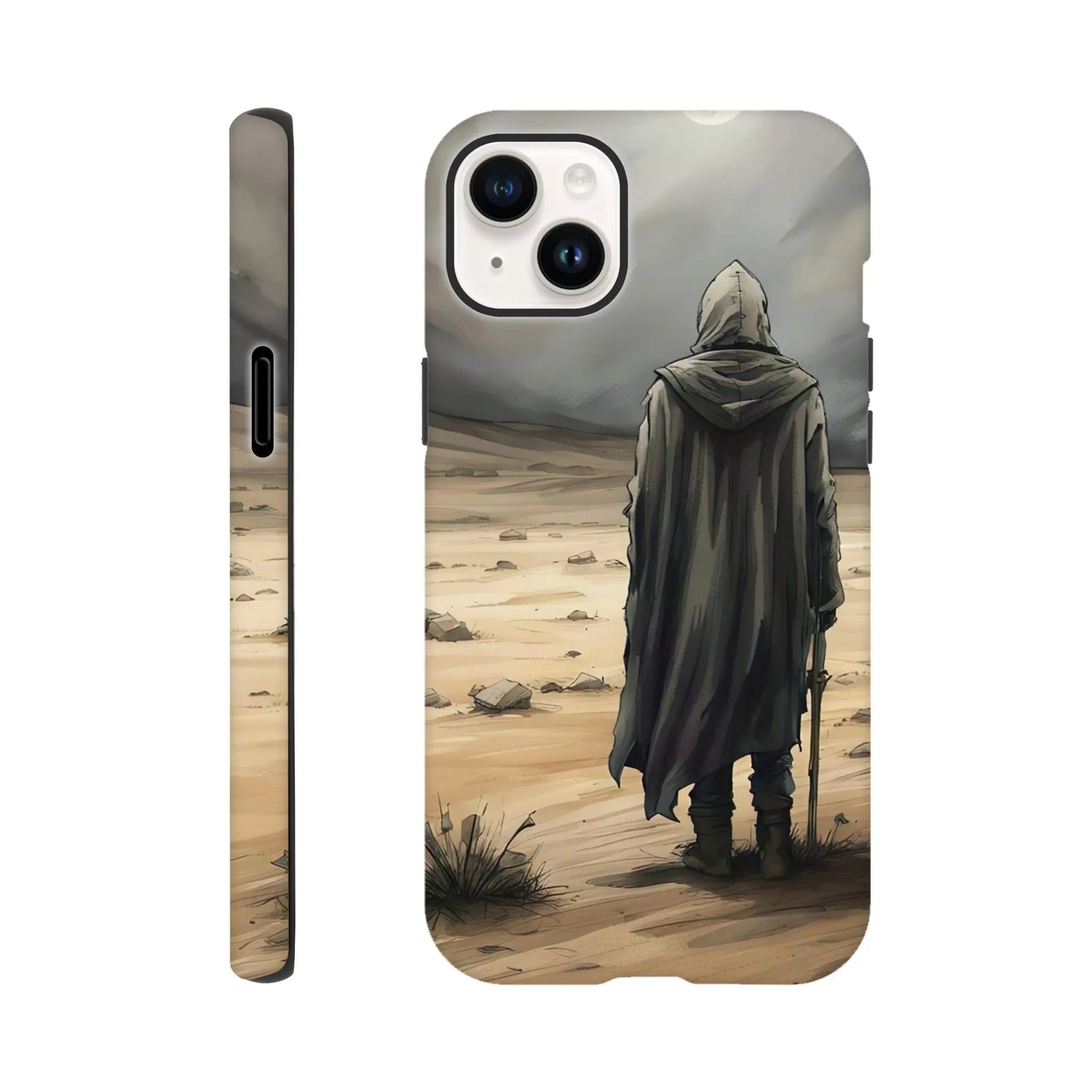 Smartphone-Hülle "Hart" - Wüstenwanderer - Malerischer Stil, KI-Kunst RolConArt, Malerischer Stil - Porträts, iPhone-14-Plus