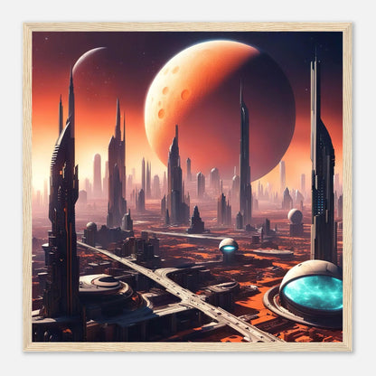 Gerahmtes Premium-Poster -Futuristische Welt- Digitaler Stil, KI-Kunst - RolConArt, Sci-Fi, 50x50-cm-20x20-Holzrahmen