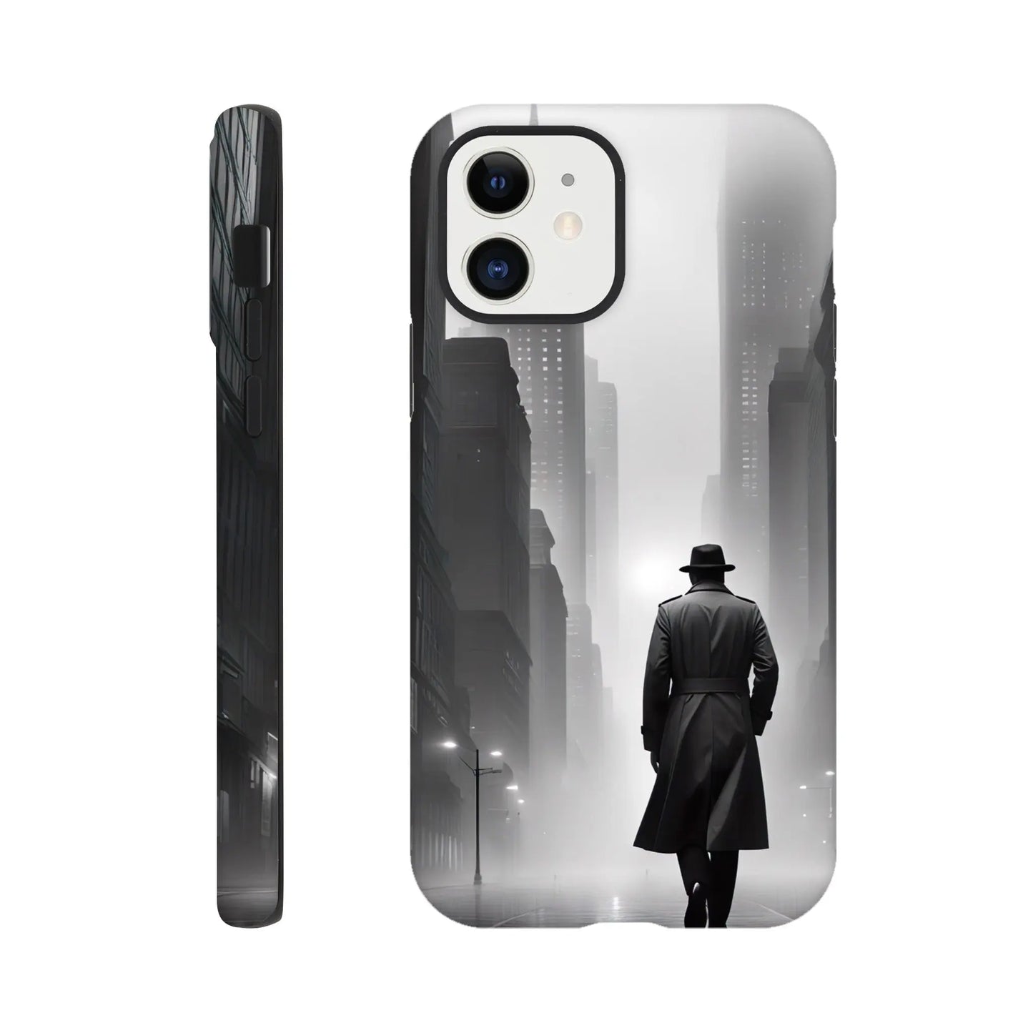 Smartphone-Hülle "Hart" - Stadtgänger - Schwarz-Weiß Stil, KI-Kunst RolConArt, Schwarz-Weiß, iPhone-12
