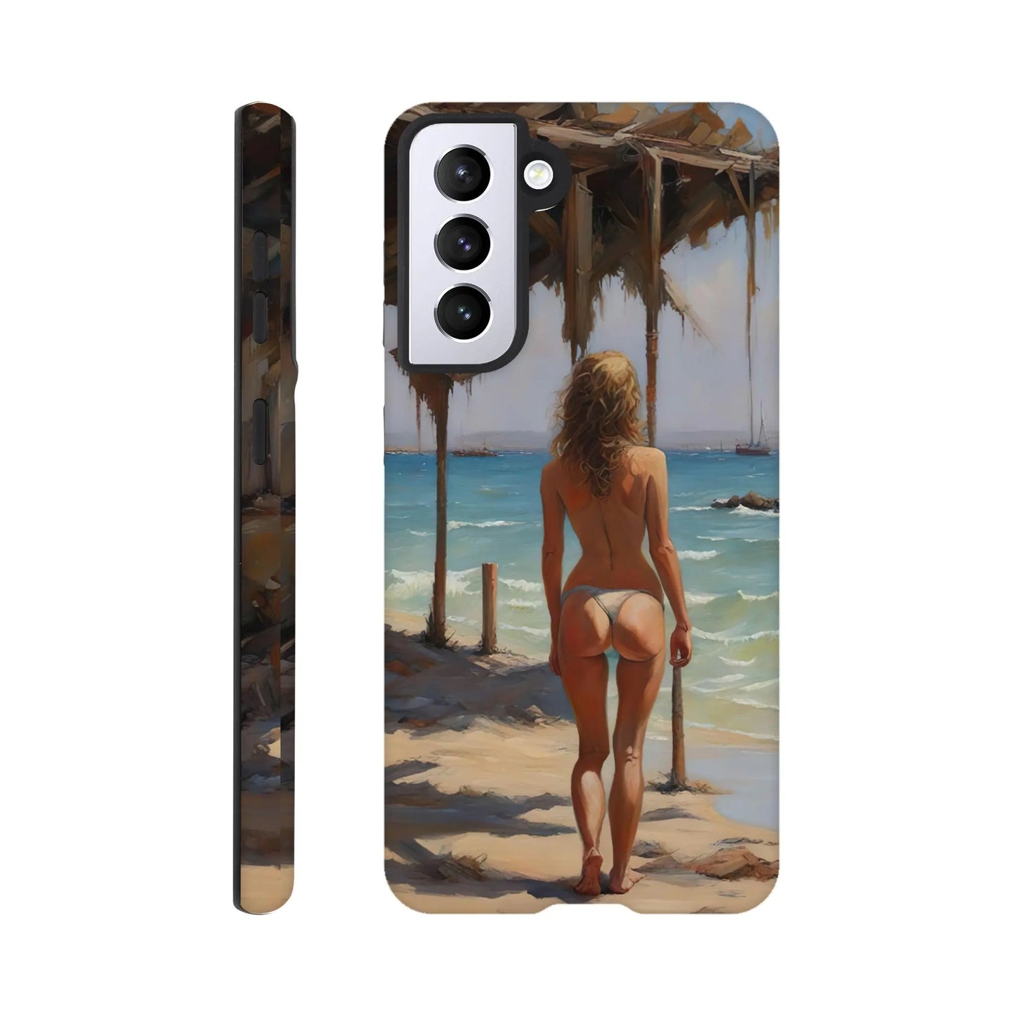 Smartphone-Hülle "Hart" - Frau am Strand - Malerischer Stil, KI-Kunst RolConArt, Malerischer Stil - Porträts, Galaxy-S21