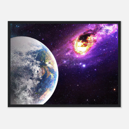 Gerahmtes Premium-Poster - Planet und Komet - Digitaler Stil, KI-Kunst - RolConArt, Sci-Fi, 45x60-cm-18x24-Schwarz