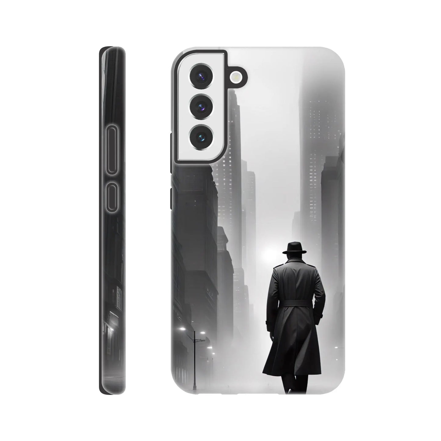 Smartphone-Hülle "Hart" - Stadtgänger - Schwarz-Weiß Stil, KI-Kunst RolConArt, Schwarz-Weiß, Galaxy-S22-Plus