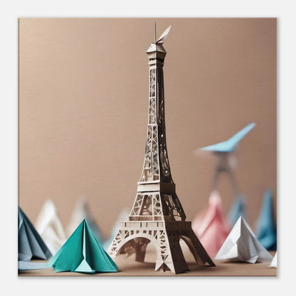 Leinwandbild - Eiffelturm - Origami Stil, KI-Kunst - RolConArt, Origami Kunst, 60x60-cm-24x24