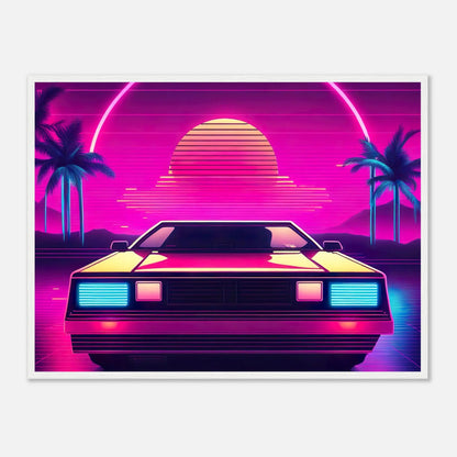 Gerahmtes Premium-Poster - Retro Auto - Neon Stil, KI-Kunst - RolConArt, Neon, 60x80-cm-24x32-Weißer-Rahmen