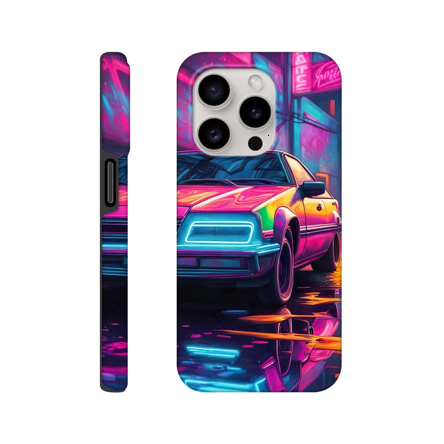 Smartphone-Hülle "Hart" - Retro Auto - Neon Stil, KI-Kunst RolConArt, Neon, iPhone-15-Pro