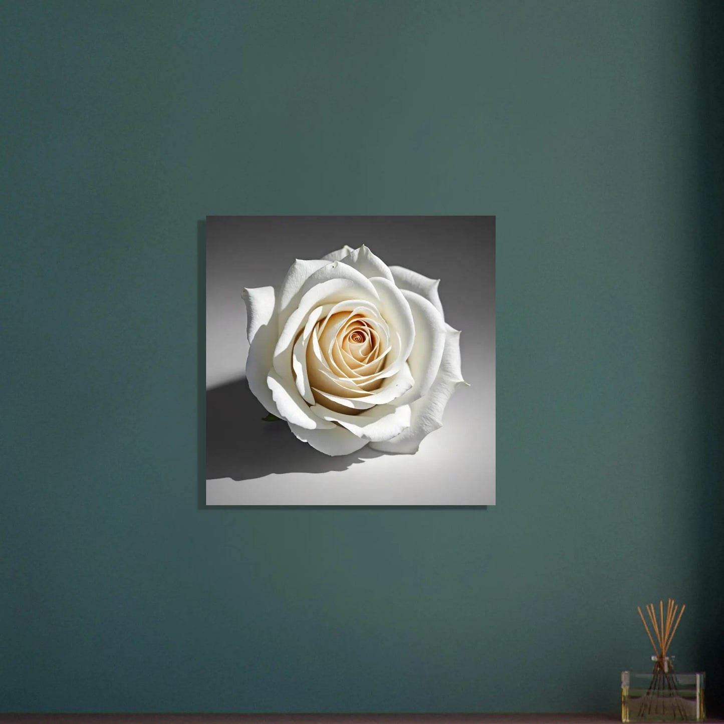 Aluminiumdruck - Weiße Rose - Foto Stil, KI-Kunst - RolConArt, Pflanzen, 60x60-cm-24x24