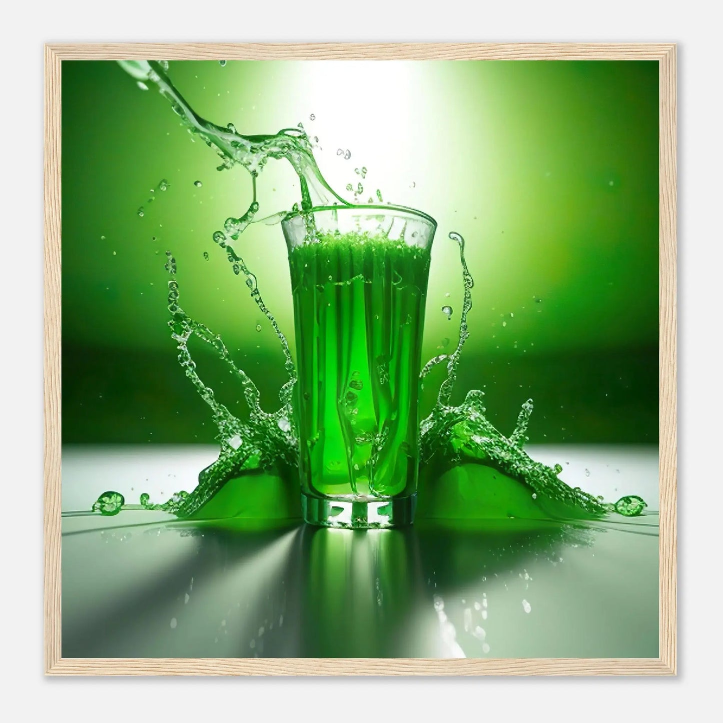 Gerahmtes Premium-Poster - Glas mit grünem Trank - Foto Stil, KI-Kunst - RolConArt, Kreative Vielfalt, 50x50-cm-20x20-Holzrahmen