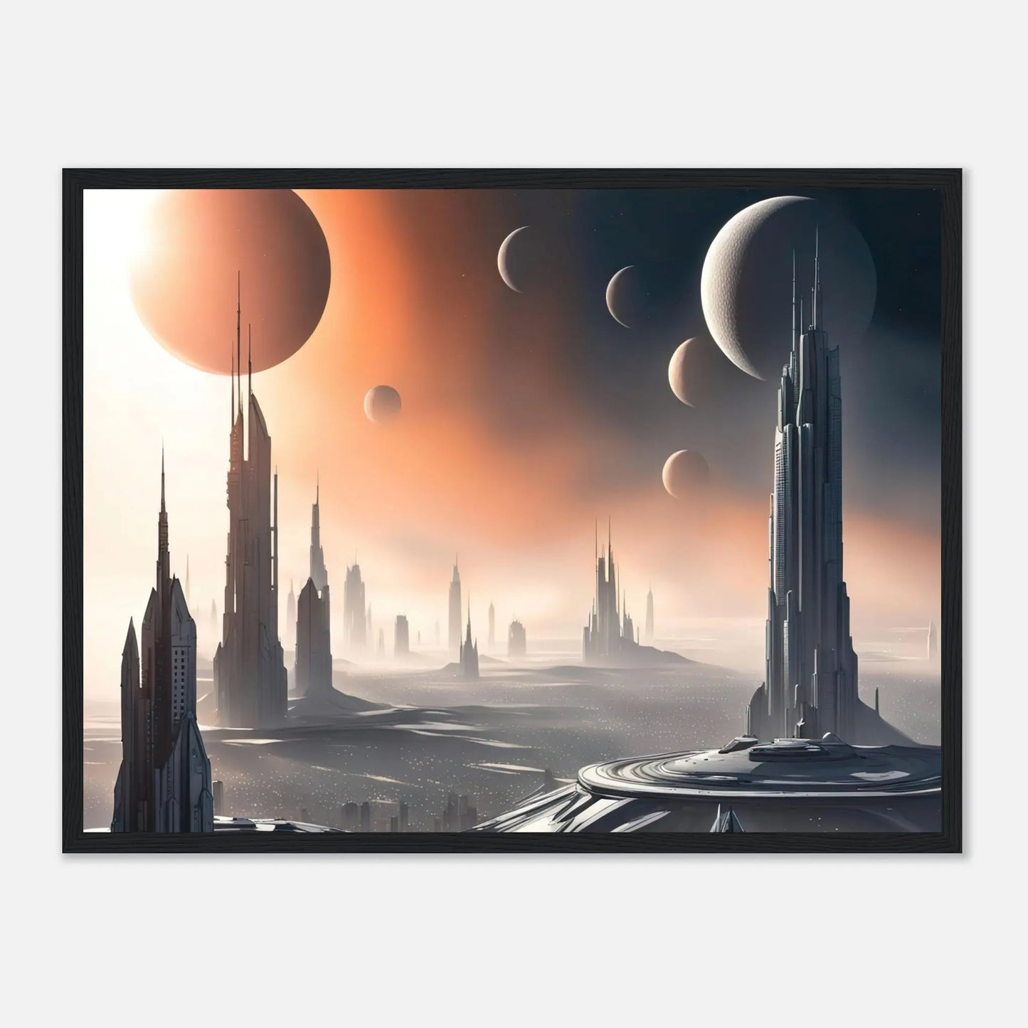 Gerahmtes Premium-Poster -Futuristische Welt- Digitaler Stil, KI-Kunst - RolConArt, Sci-Fi, 45x60-cm-18x24-Schwarzer-Rahmen