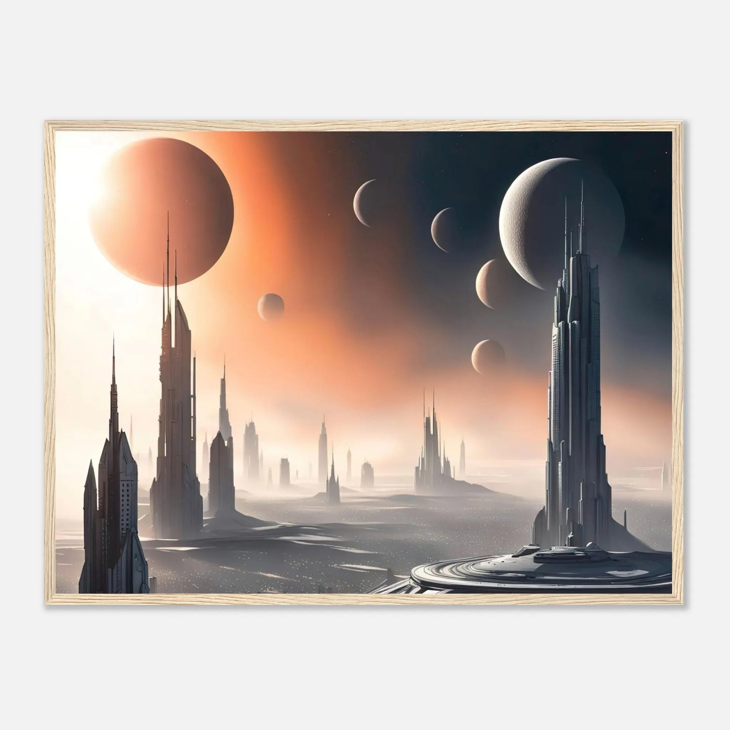 Gerahmtes Premium-Poster -Futuristische Welt- Digitaler Stil, KI-Kunst - RolConArt, Sci-Fi, 60x80-cm-24x32-Holzrahmen