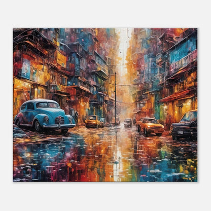Leinwandbild - Farbenchaos auf der Straße - Splash Art Stil, KI-Kunst - RolConArt, Splash Art, 50x60-cm-20x24