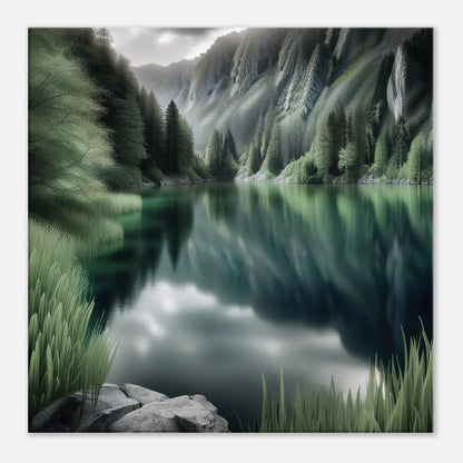 Leinwandbild - Landschaft mit See - Digitaler Stil, KI-Kunst - RolConArt, Landschaften, 60x60-cm-24x24