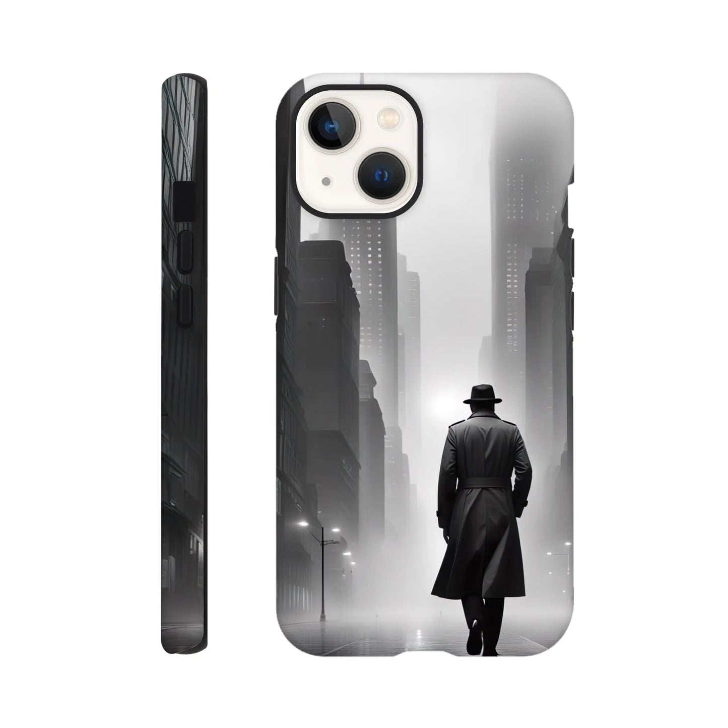 Smartphone-Hülle "Hart" - Stadtgänger - Schwarz-Weiß Stil, KI-Kunst RolConArt, Schwarz-Weiß, iPhone-13