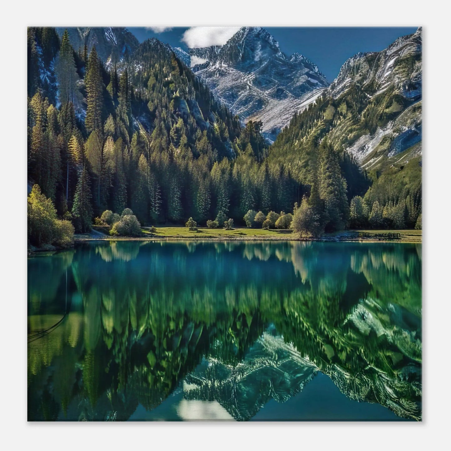 Leinwandbild - Berglandschaft mit See - Foto Stil, KI-Kunst - RolConArt, Landschaften, 50x50-cm-20x20