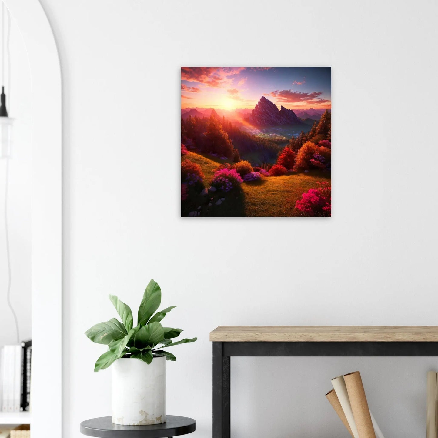 Moderner Forex-Druck - Bergpanorama - Foto Stil, KI-Kunst - RolConArt, Landschaften, 60x60-cm-24x24-Schwarz