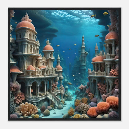 Gerahmtes Premium-Poster - Unterwasserwelt - Digitaler Stil, KI-Kunst - RolConArt, Unterwasserlandschaften, 70x70-cm-28x28-Schwarzer-Rahmen